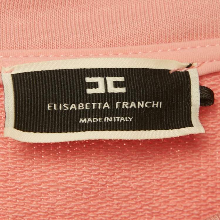 Pre Owned Elisabetta Franchi Pink Logo Embossed Cotton Knit Mini Dress L