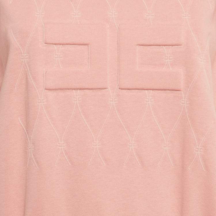 Pre Owned Elisabetta Franchi Pink Logo Embossed Cotton Knit Mini Dress L