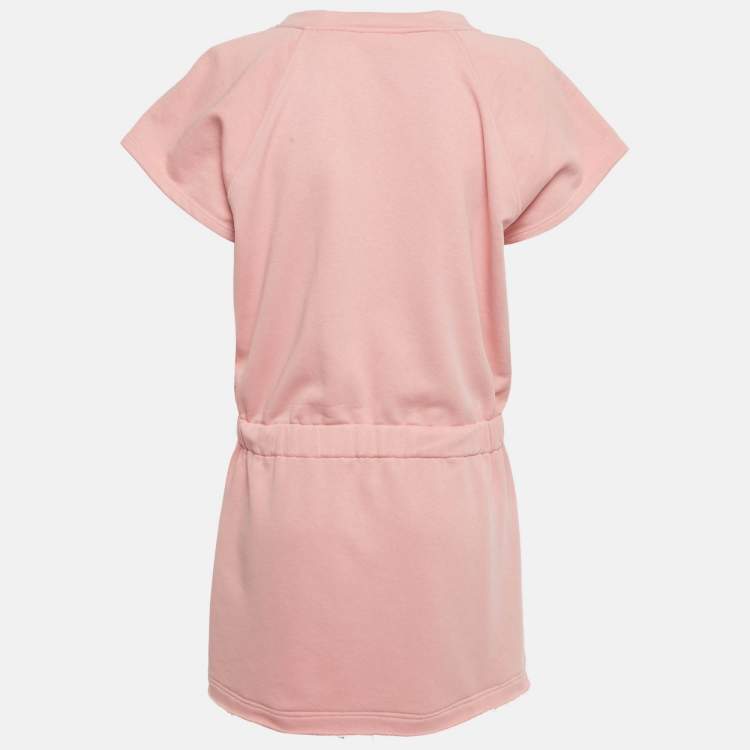 Pre Owned Elisabetta Franchi Pink Logo Embossed Cotton Knit Mini Dress L