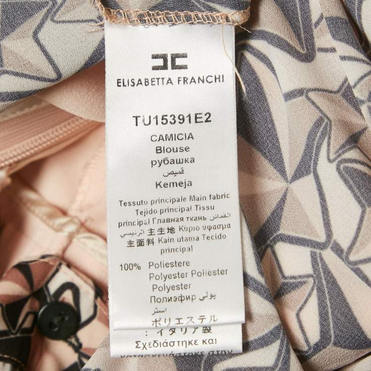 Pre Owned Elisabetta Franchi Peach/Multicolor Printed Crepe Detachable Belted Jumpsuit S