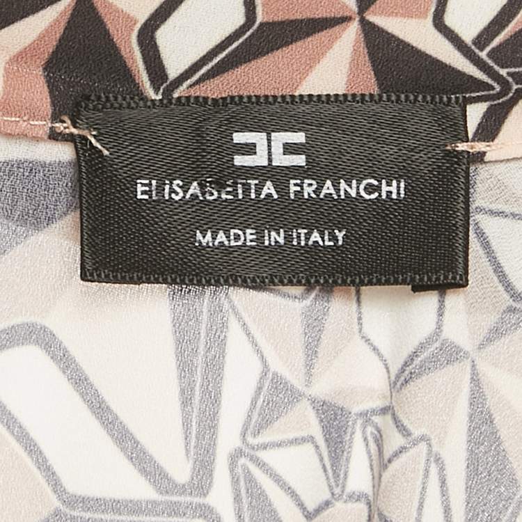 Pre Owned Elisabetta Franchi Peach/Multicolor Printed Crepe Detachable Belted Jumpsuit S