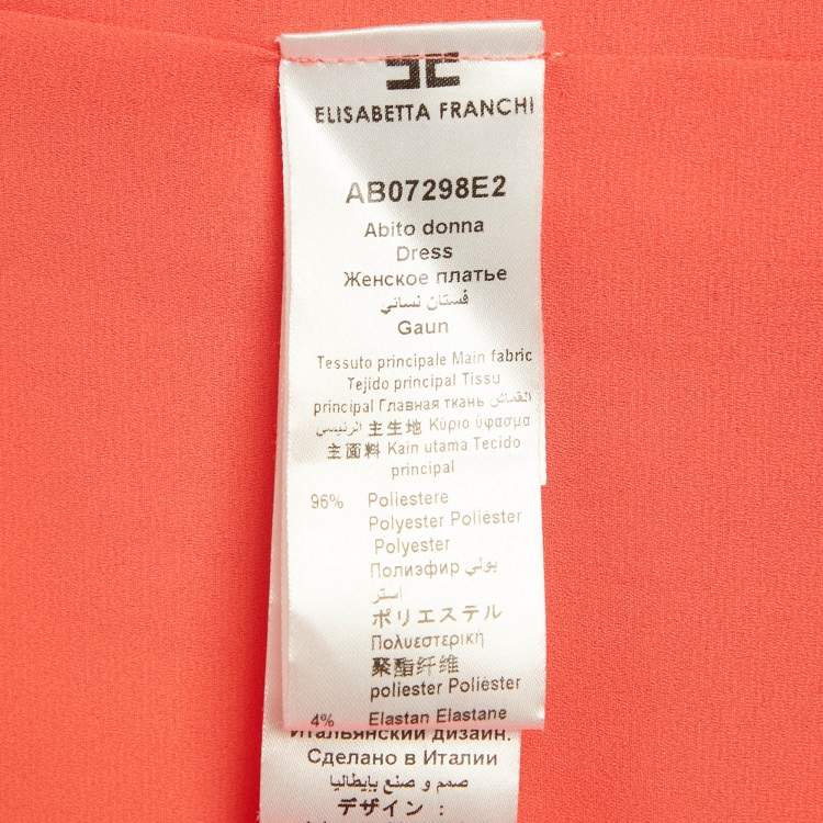 Pre Owned Elisabetta Franchi Orange/ Peach Abstract Print Crepe Belted Coat Dress S