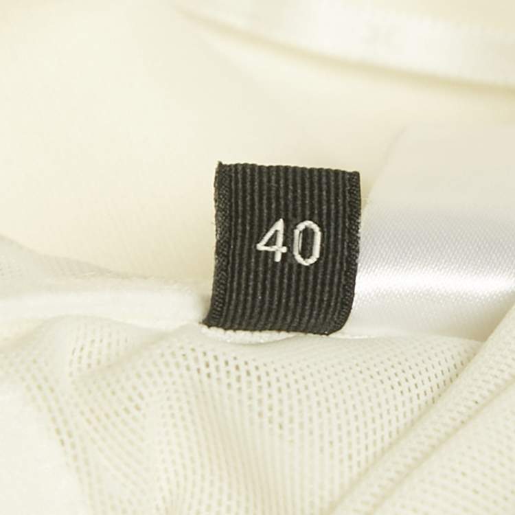 Pre Owned Elisabetta Franchi White Swiss Dot Tulle Ruffled Strapless Top S