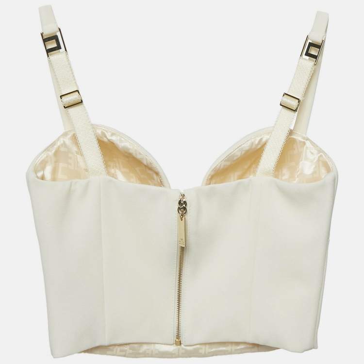 Pre Owned Elisabetta Franchi Cream Crepe Sweet Heart Neck Bustier Crop Top S 