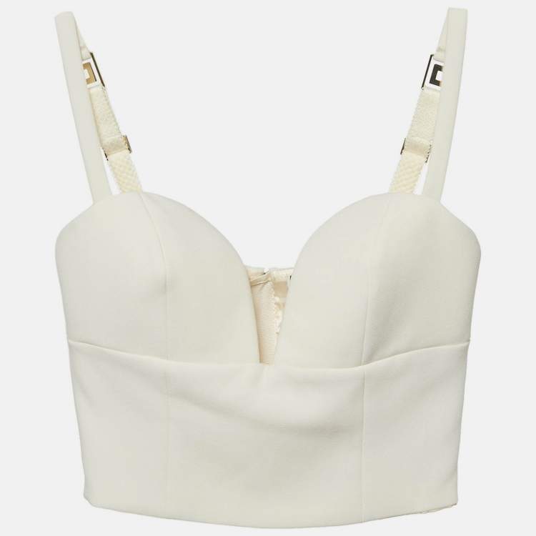 Pre Owned Elisabetta Franchi Cream Crepe Sweet Heart Neck Bustier Crop Top S 