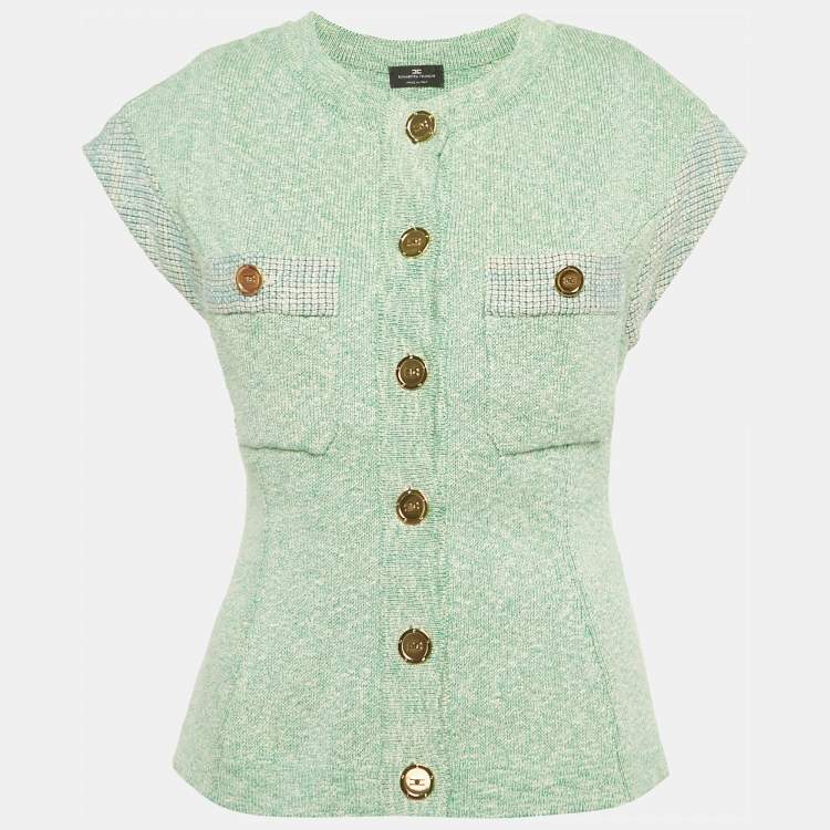 Pre Owned Elisabetta Franchi Green Cotton Blend Button Front Cardigan S