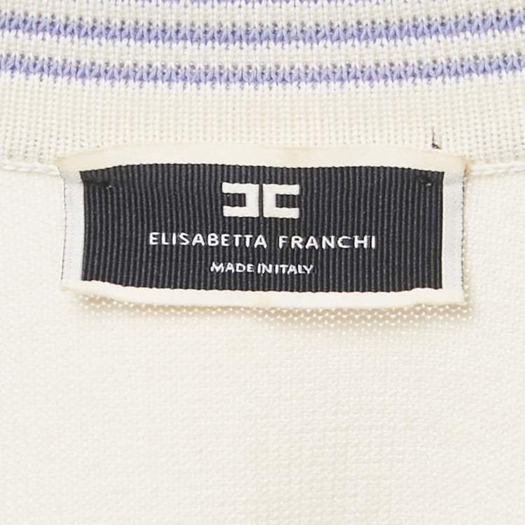 Pre Owned Elisabetta Franchi Purple Stripe Cotton V-Neck Sweater M