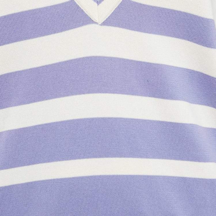 Pre Owned Elisabetta Franchi Purple Stripe Cotton V-Neck Sweater M