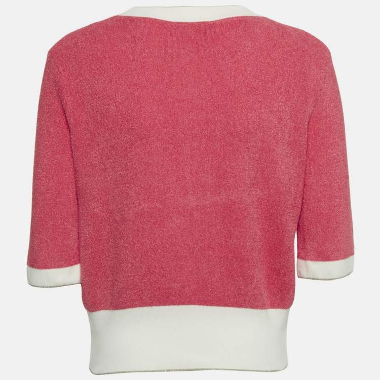 Pre Owned Elisabetta Franchi Pink Terry Short Sleeve Cardigan L