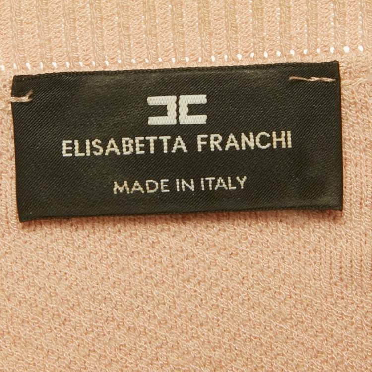Pre Owned Elisabetta Franchi Pink Monogram Jacquard Knit Sweater Top and Skirt Set M
