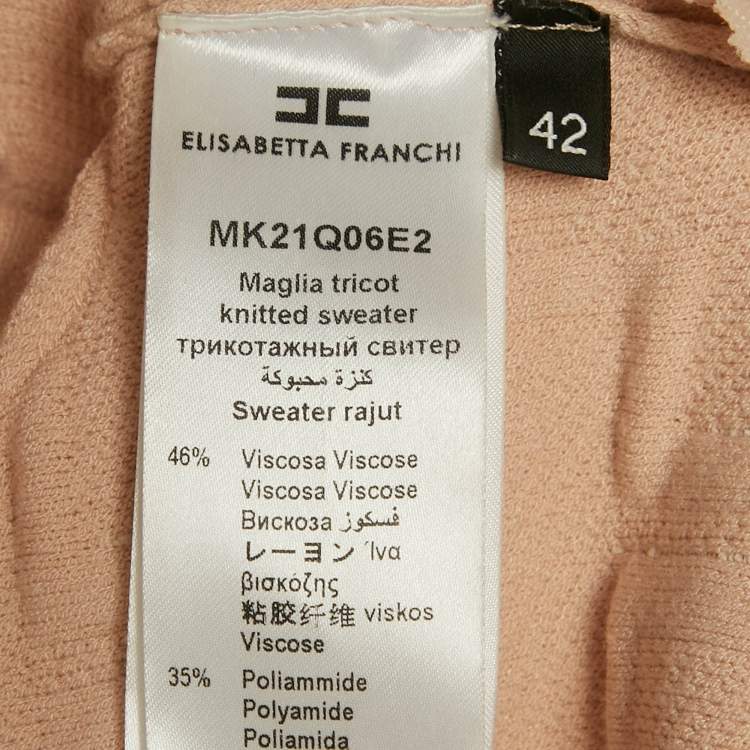 Pre Owned Elisabetta Franchi Pink Monogram Jacquard Knit Sweater Top and Skirt Set M