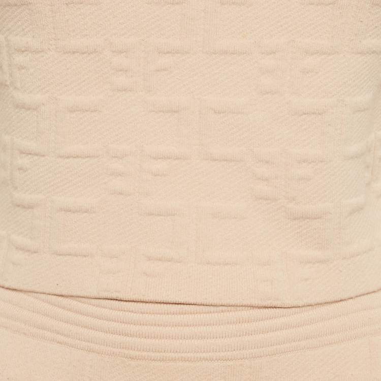Pre Owned Elisabetta Franchi Pink Monogram Jacquard Knit Sweater Top and Skirt Set M