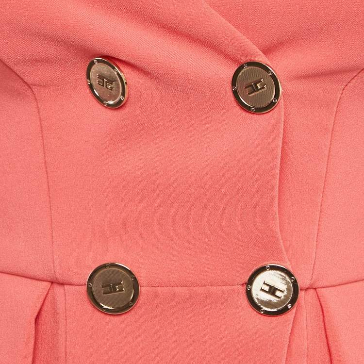 Pre Owned Elisabetta Franchi Coral Crepe Doubled Breasted Mini Dress S