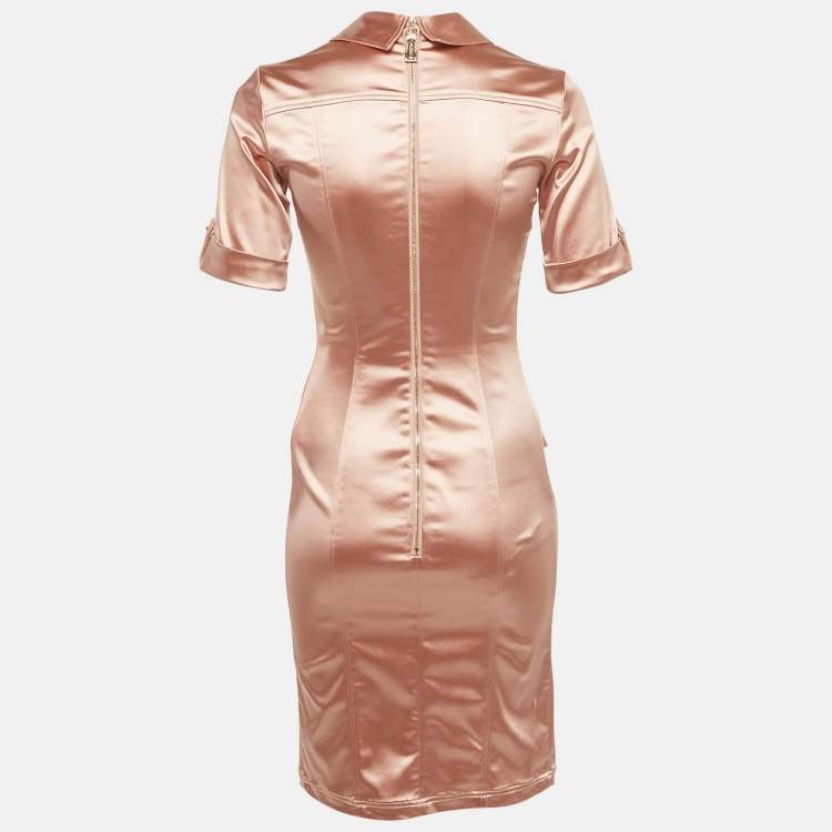 Pre Owned Elisabetta Franchi Pink Satin Button Front Mini Shirt Dress M