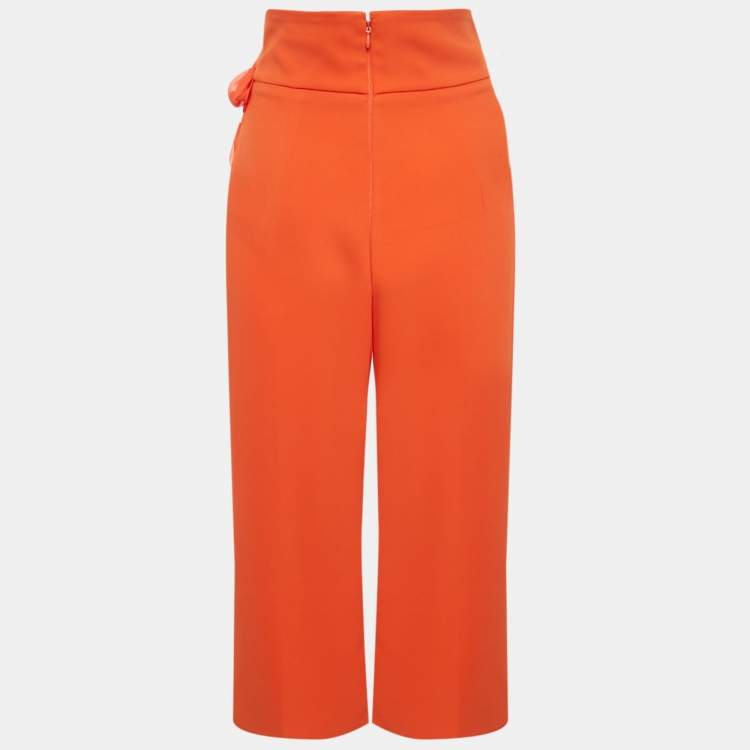 Pre Owned Elisabetta Franchi Orange Crepe Wide Leg Trousers S