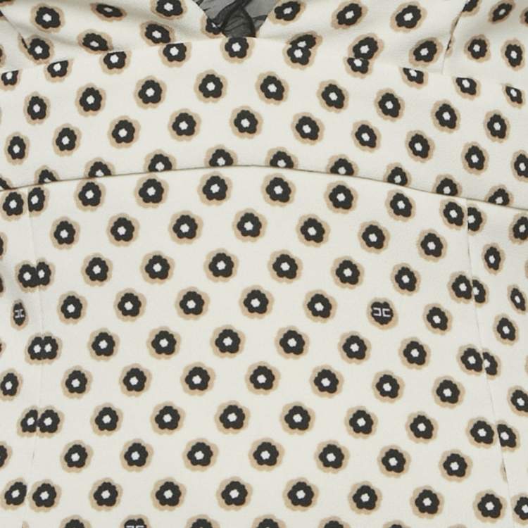 Pre Owned Elisabetta Franchi Cream Floral Print Crepe Ruffled Sleeveless Mini Dress S