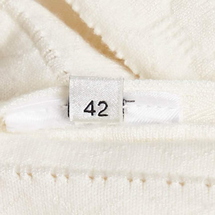 Pre Owned Elisabetta Franchi Off-White Patterned Knit Bustier Flared Mini Dress S