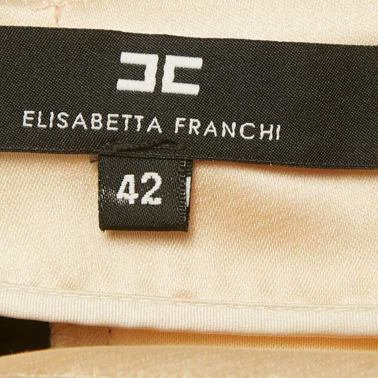 Pre Owned Elisabetta Franchi Black/Cream Satin Pleated Skirt M