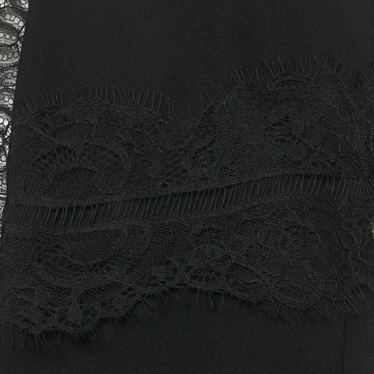 Pre Owned Elisabetta Franchi Black Crepe Lace Detail Cut-Out Top L