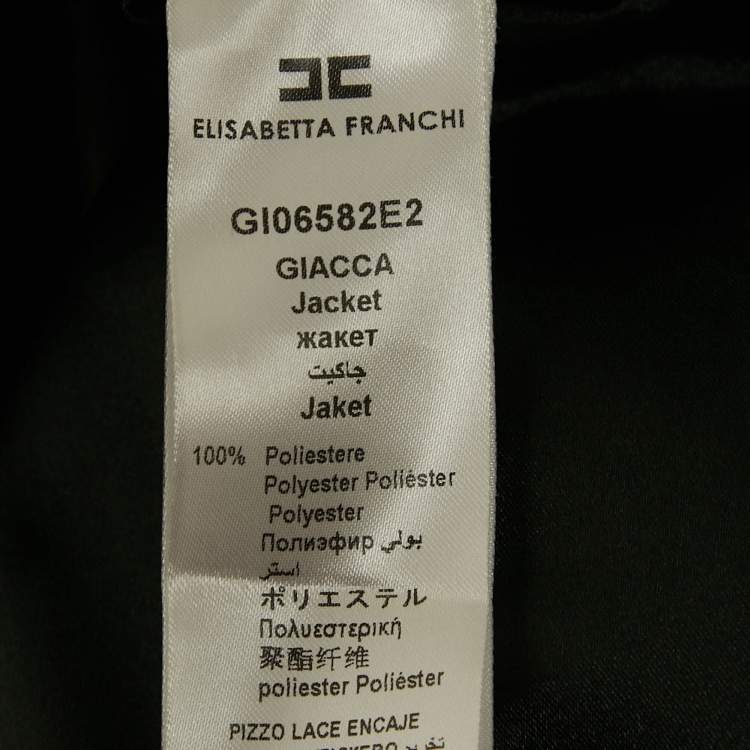 Pre Owned Elisabetta Franchi Black Crepe Lace Detail Cut-Out Top L