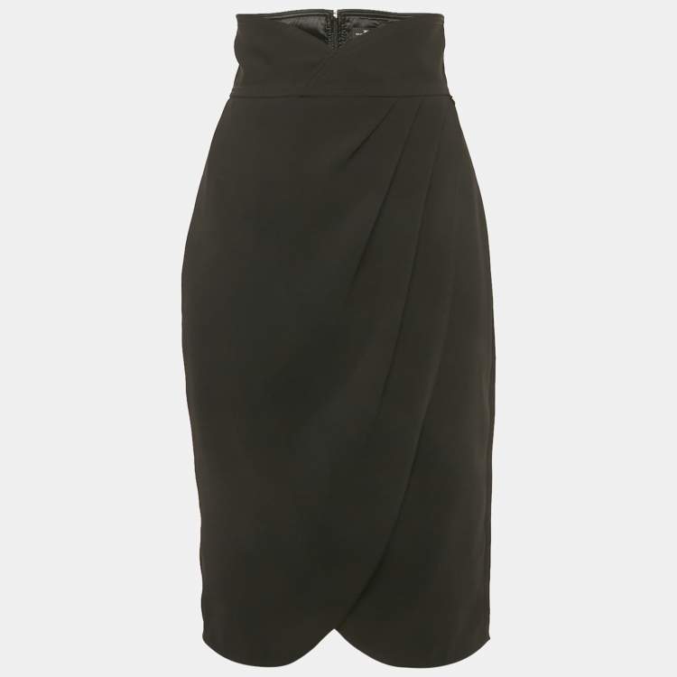 Pre Owned Elisabetta Franchi Black Crepe Draped Pencil Skirt M