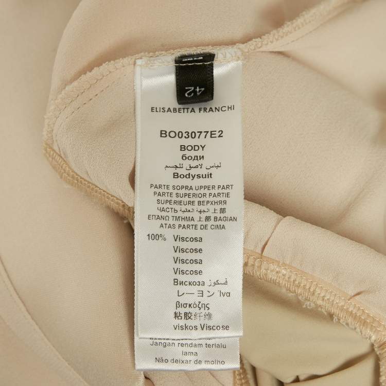 Pre Owned Elisabetta Franchi Beige Crepe Structured Shoulder Bodysuit M