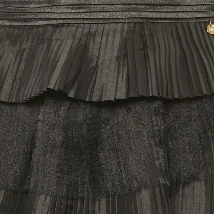 Pre Owned Elisabetta Franchi Black Tulle and Crepe Frill Tiered Mini Skirt M