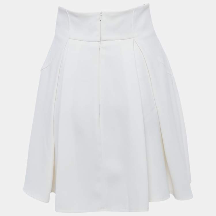 Pre Owned Elisabetta Franchi Cream Crepe Pleated Mini Skirt M