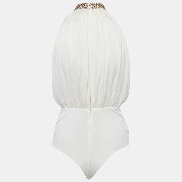 Pre Owned Elisabetta Franchi White Chain Detail Bodysuit M