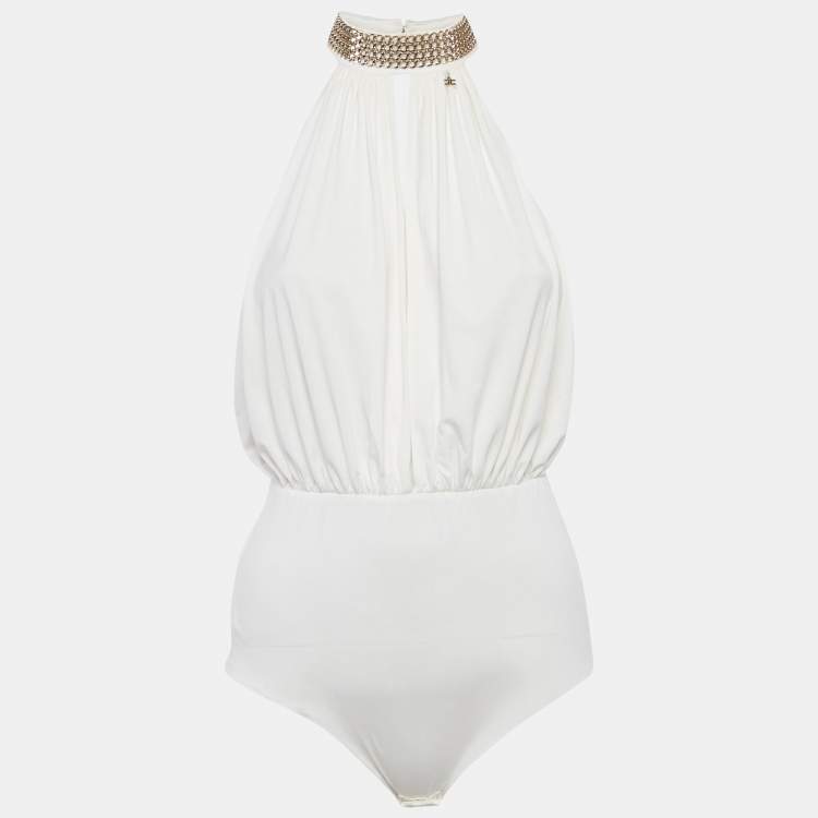 Pre Owned Elisabetta Franchi White Chain Detail Bodysuit M