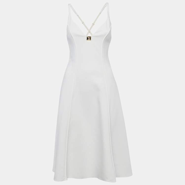 Pre Owned Elisabetta Franchi White Crepe Flared Short Dress S