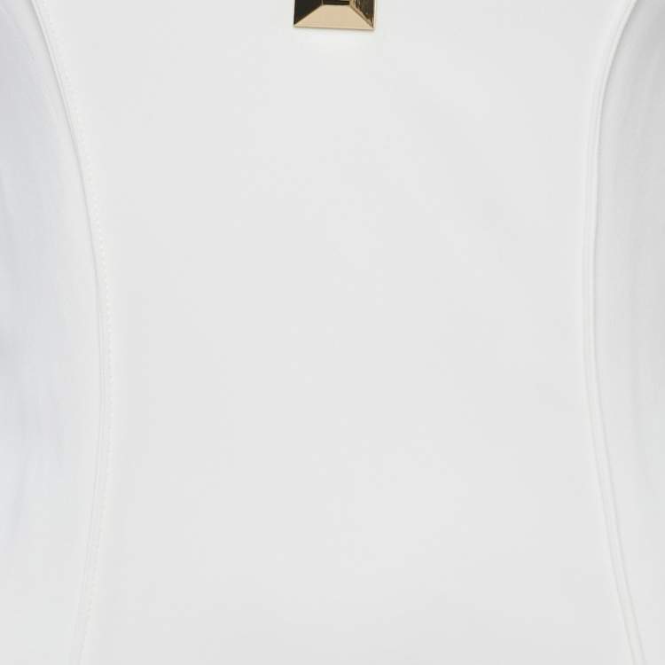Pre Owned Elisabetta Franchi White Crepe Flared Short Dress S
