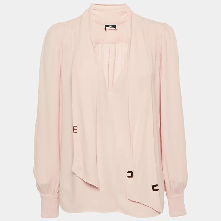Pre Owned Elisabetta Franchi Light Pink Georgette Scarf Detail Blouse M