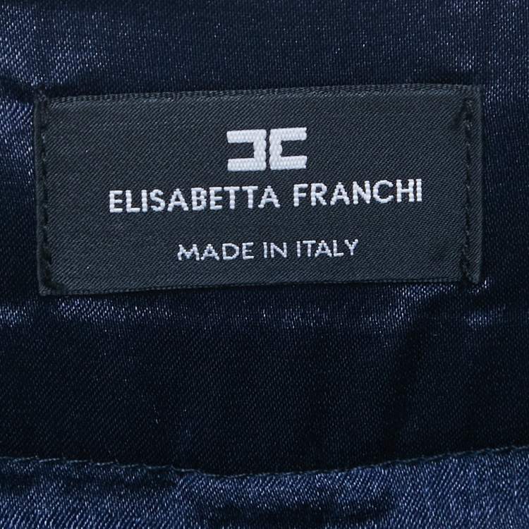 Pre Owned Elisabetta Franchi Navy Blue Crepe High Rise Flared Trousers M