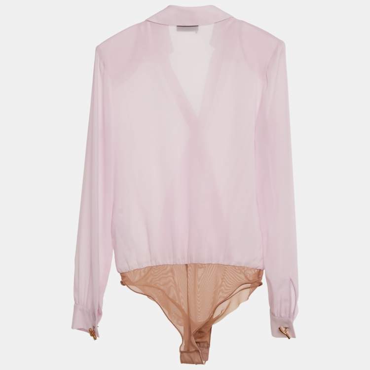 Pre Owned Elisabetta Franchi Pink Crepe Sheer Bodysuit M 