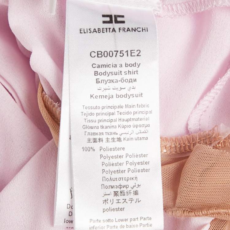 Pre Owned Elisabetta Franchi Pink Crepe Sheer Bodysuit M 