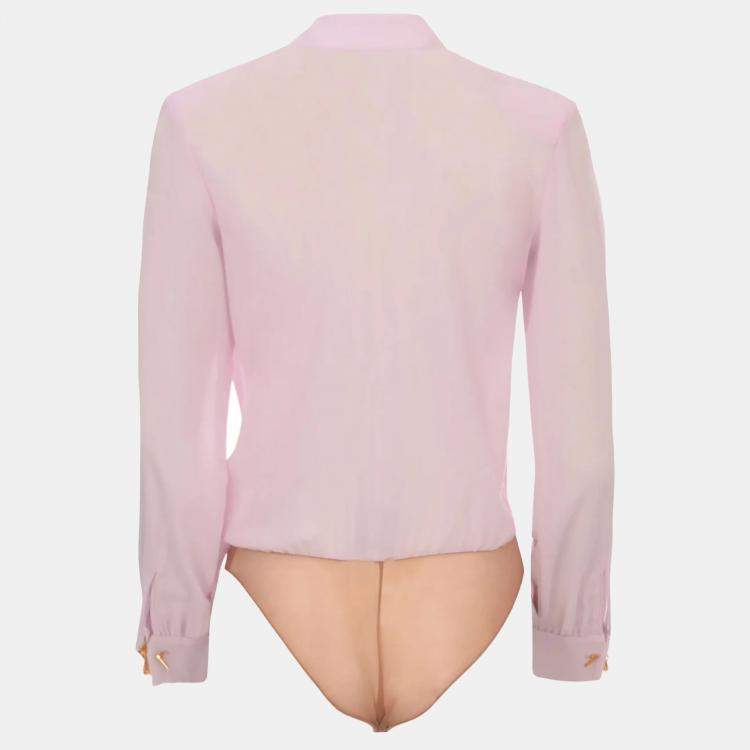 Pre Owned Elisabetta Franchi Pink Crepe Sheer Bodysuit M 