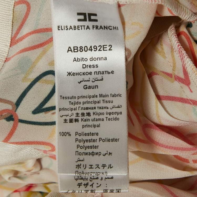 Pre Owned Elisabetta Franchi Multicolor Heart Print Crepe One Shoulder Midi Dress M