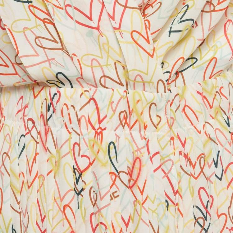 Pre Owned Elisabetta Franchi Multicolor Heart Print Crepe One Shoulder Midi Dress M