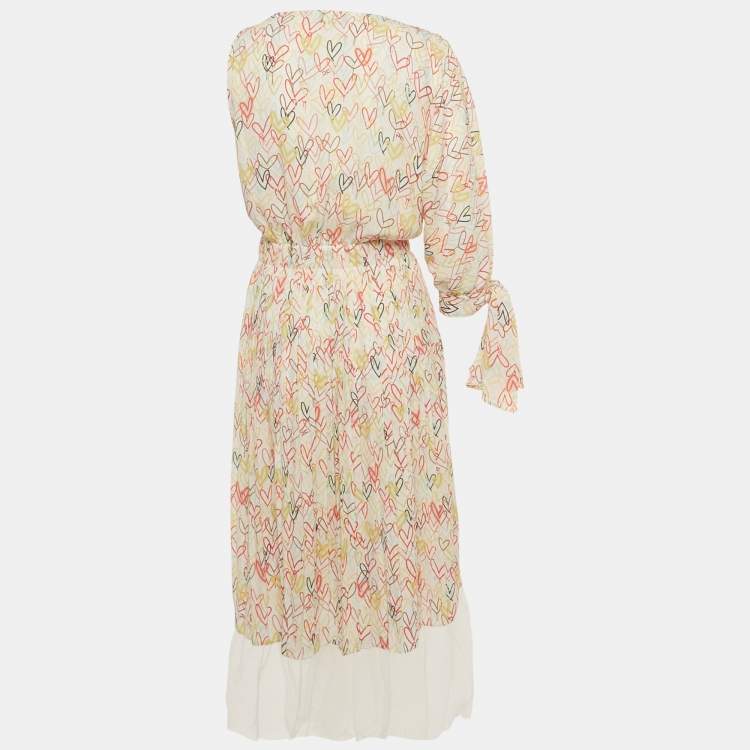 Pre Owned Elisabetta Franchi Multicolor Heart Print Crepe One Shoulder Midi Dress M