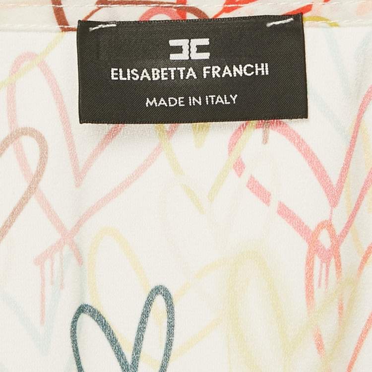 Pre Owned Elisabetta Franchi Multicolor Heart Print Crepe One Shoulder Midi Dress M