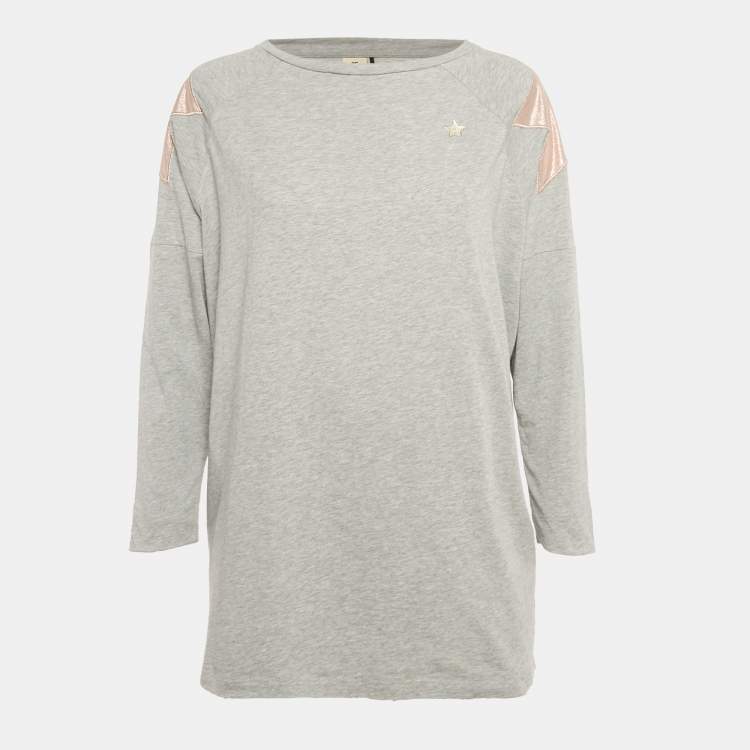 Pre Owned Elisabetta Franchi Grey Cotton Star Patch Detail T-Shirt M