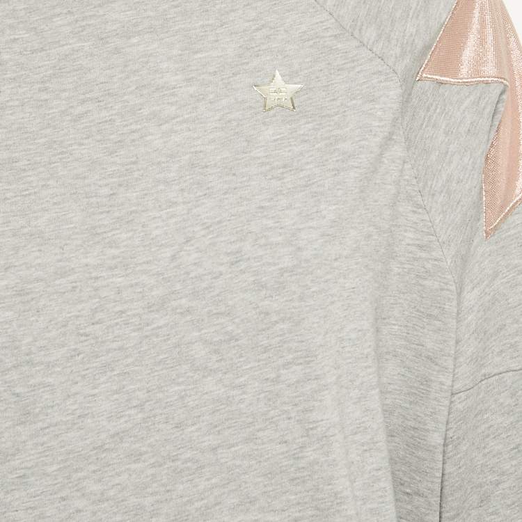 Pre Owned Elisabetta Franchi Grey Cotton Star Patch Detail T-Shirt M