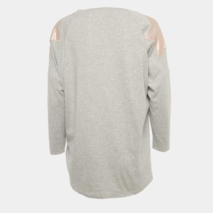Pre Owned Elisabetta Franchi Grey Cotton Star Patch Detail T-Shirt M