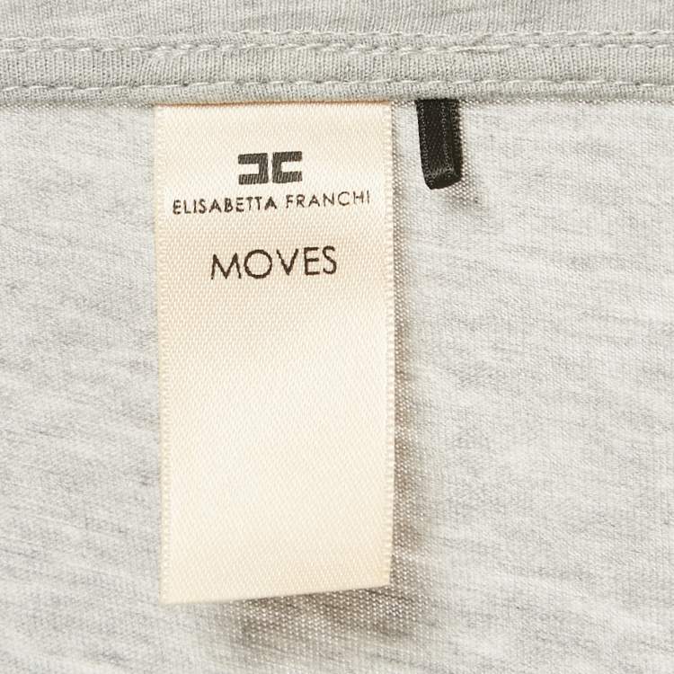 Pre Owned Elisabetta Franchi Grey Cotton Star Patch Detail T-Shirt M