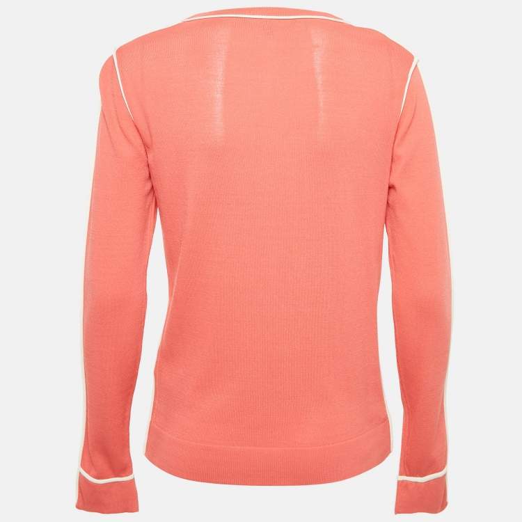 Pre Owned Elisabetta Franchi Pink Knit Cardigan L