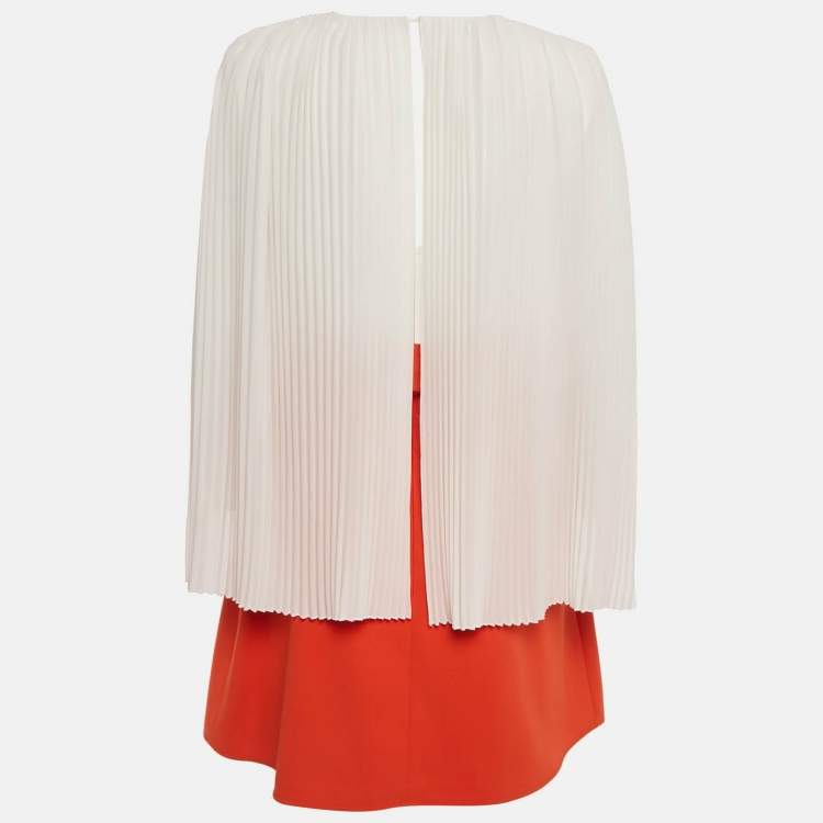 Pre Owned Elisabetta Franchi White /Orange Detachable Mini Plisses Drape Dress L 