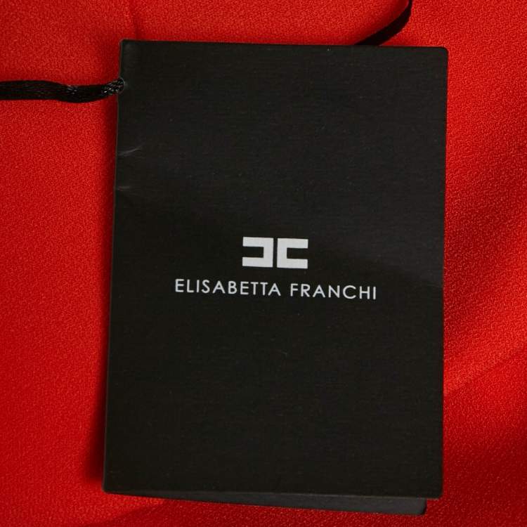 Pre Owned Elisabetta Franchi White /Orange Detachable Mini Plisses Drape Dress L 