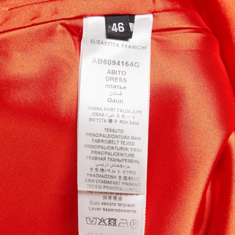 Pre Owned Elisabetta Franchi White /Orange Detachable Mini Plisses Drape Dress L 