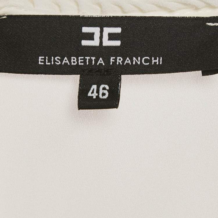 Pre Owned Elisabetta Franchi White /Orange Detachable Mini Plisses Drape Dress L 